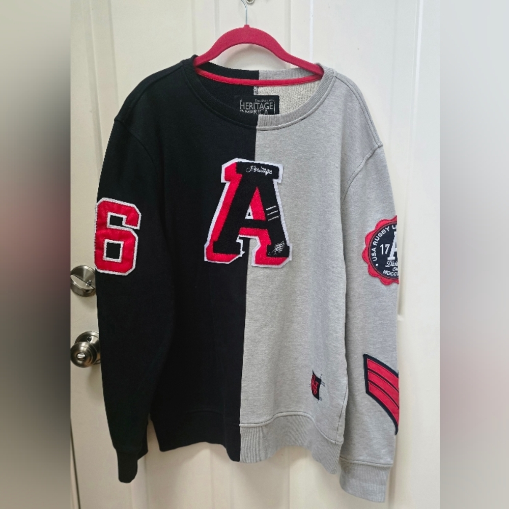 Heritage Black and Gray Crewneck Sweater with Red Accents